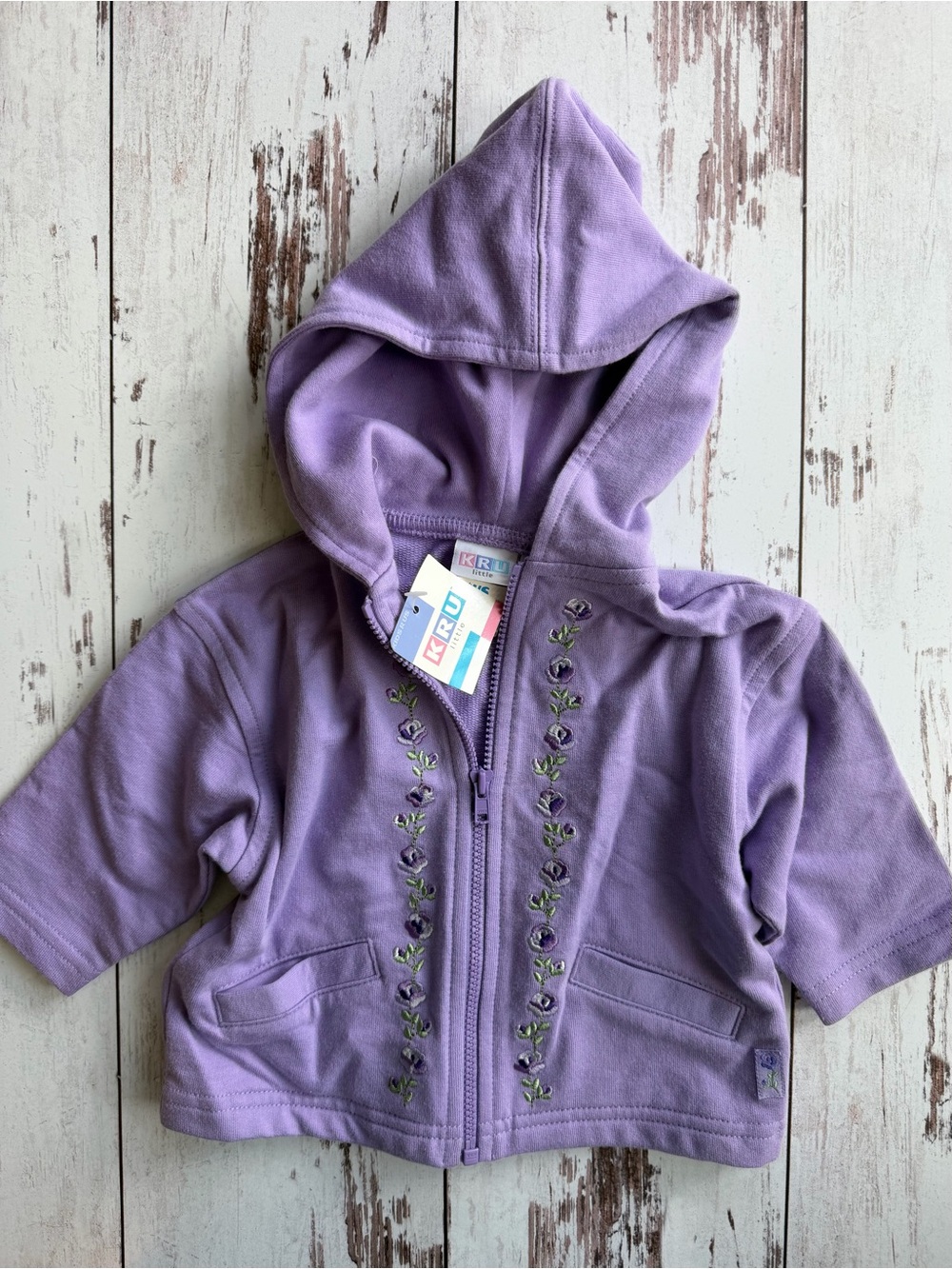 K.R.U. Lavender Hooded Girls' Jacket with Floral Embroidery